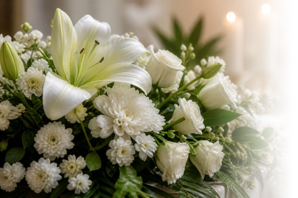 White funeral flowers for memorial services